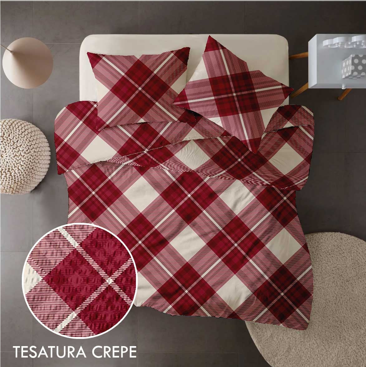 Lenjerie pat 100% bumbac Creponat, desen SCOTTISH V4