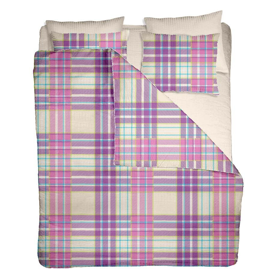 Lenjerie pat 100% bumbac Creponat, desen PLAID V2, cod CIU