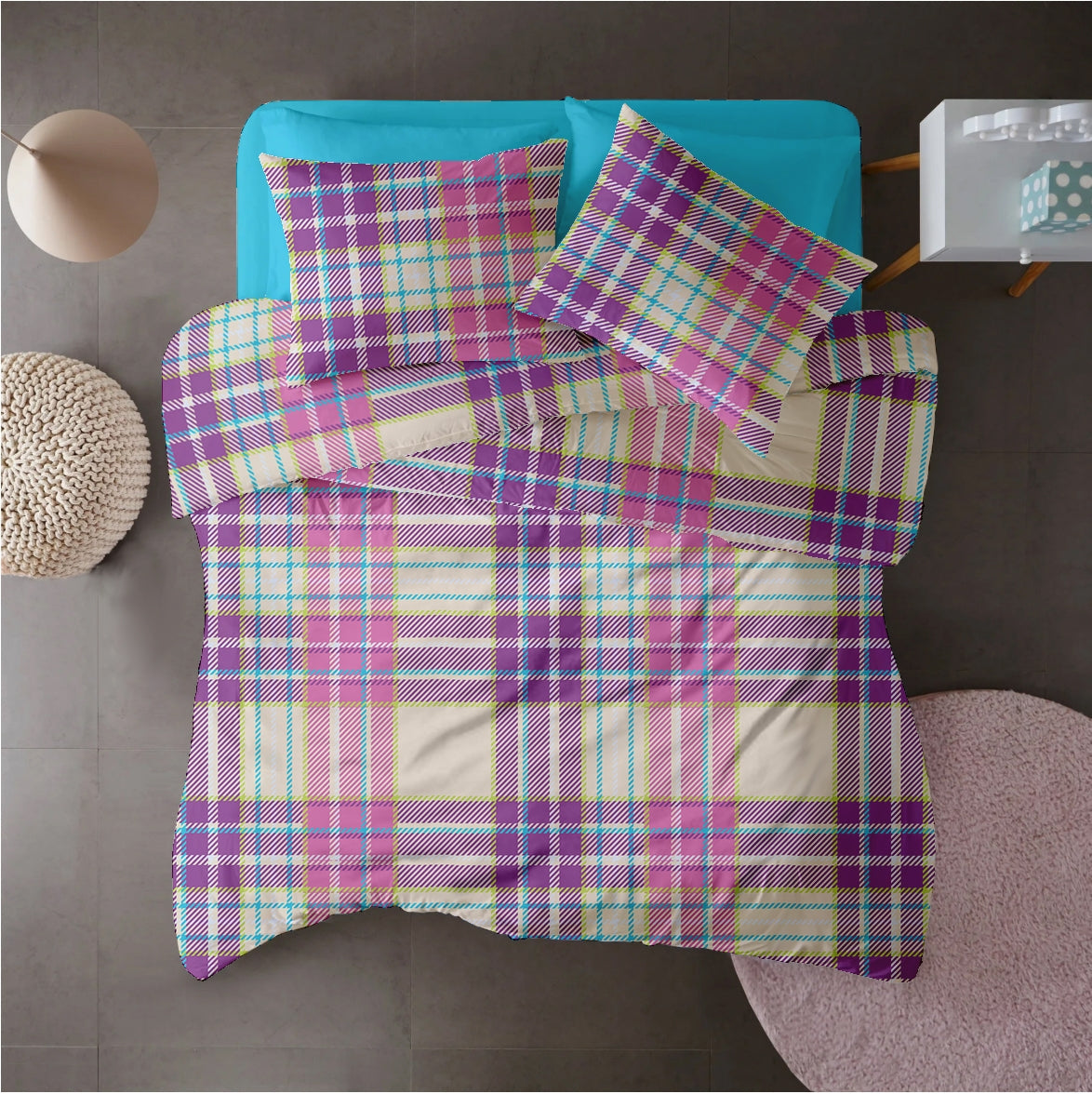 Lenjerie pat 100% bumbac Creponat, desen PLAID V2, cod CIU