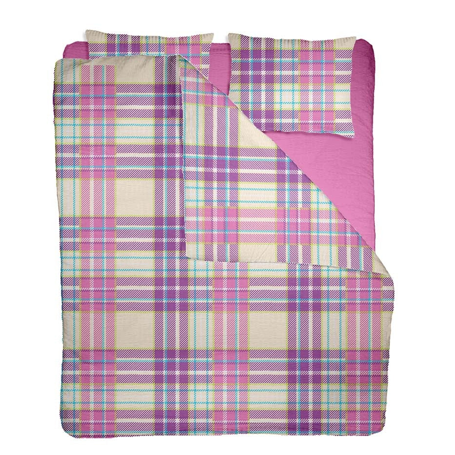 Lenjerie pat 100% bumbac Creponat, desen PLAID V2, cod CIU