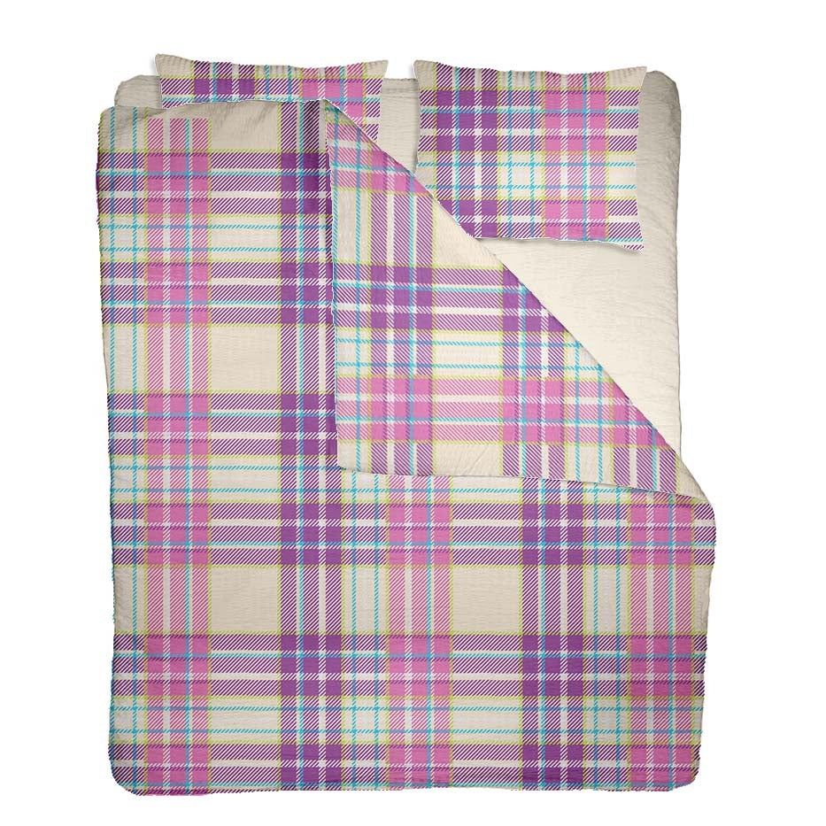 Lenjerie pat 100% bumbac Creponat, desen PLAID V2, cod CIU