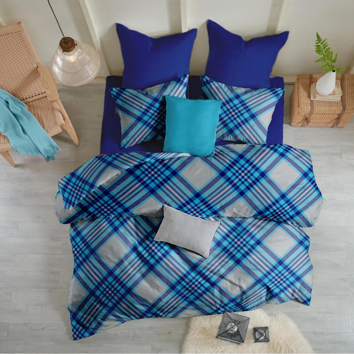 Lenjerie pat 100% bumbac Creponat, desen SCOTTISH V5