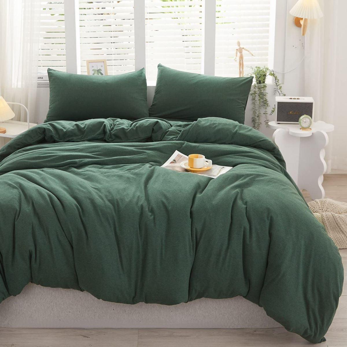 Lenjerie pat 100% bumbac Creponat, uni color Forest
