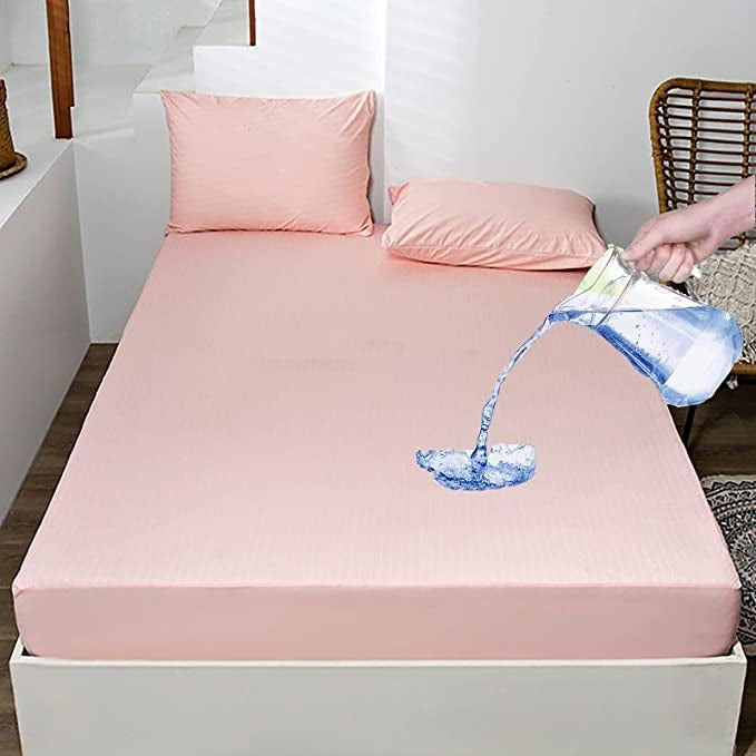 Husa impermeabila saltea, Tencel antibacterian, roz