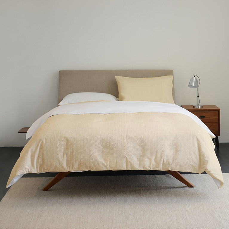 Lenjerie pat 100% bumbac Creponat, bicolor Honey Peach & White