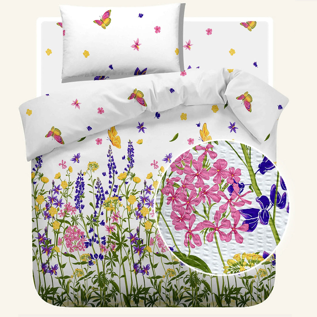 Lenjerie pat 100% bumbac Creponat, desen WILD FIELD PURPLE