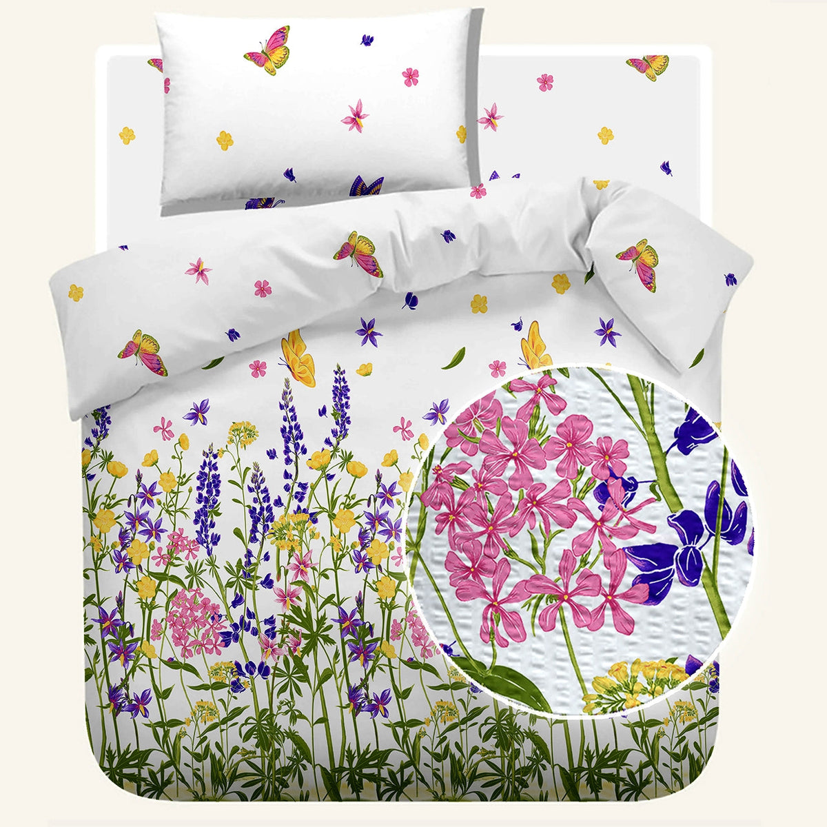 Lenjerie pat 100% bumbac Creponat, desen WILD FIELD PURPLE