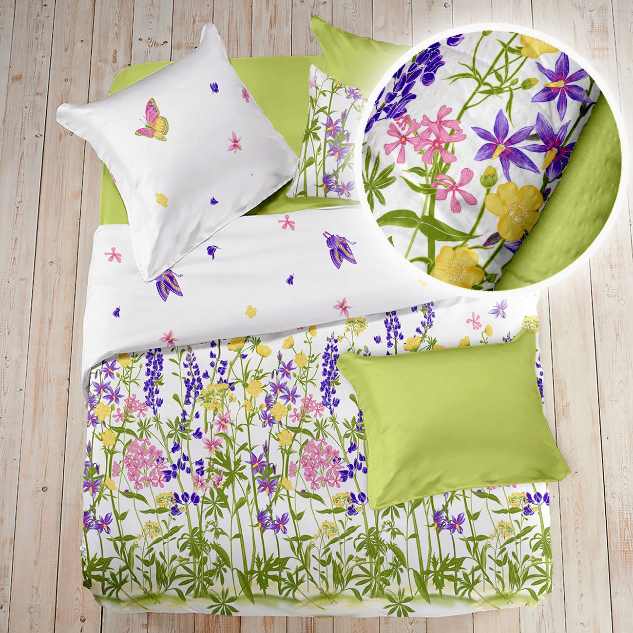 Lenjerie pat 100% bumbac Creponat, desen WILD FIELD PURPLE