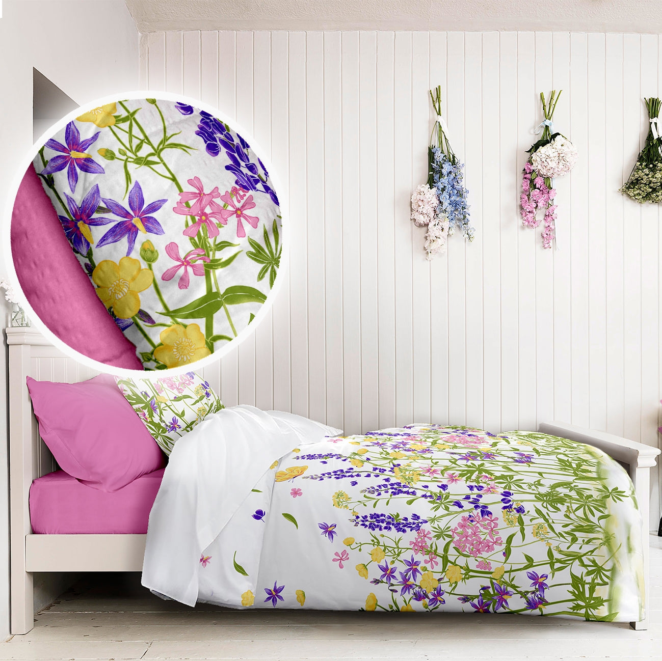 Lenjerie pat 100% bumbac Creponat, desen WILD FIELD PURPLE