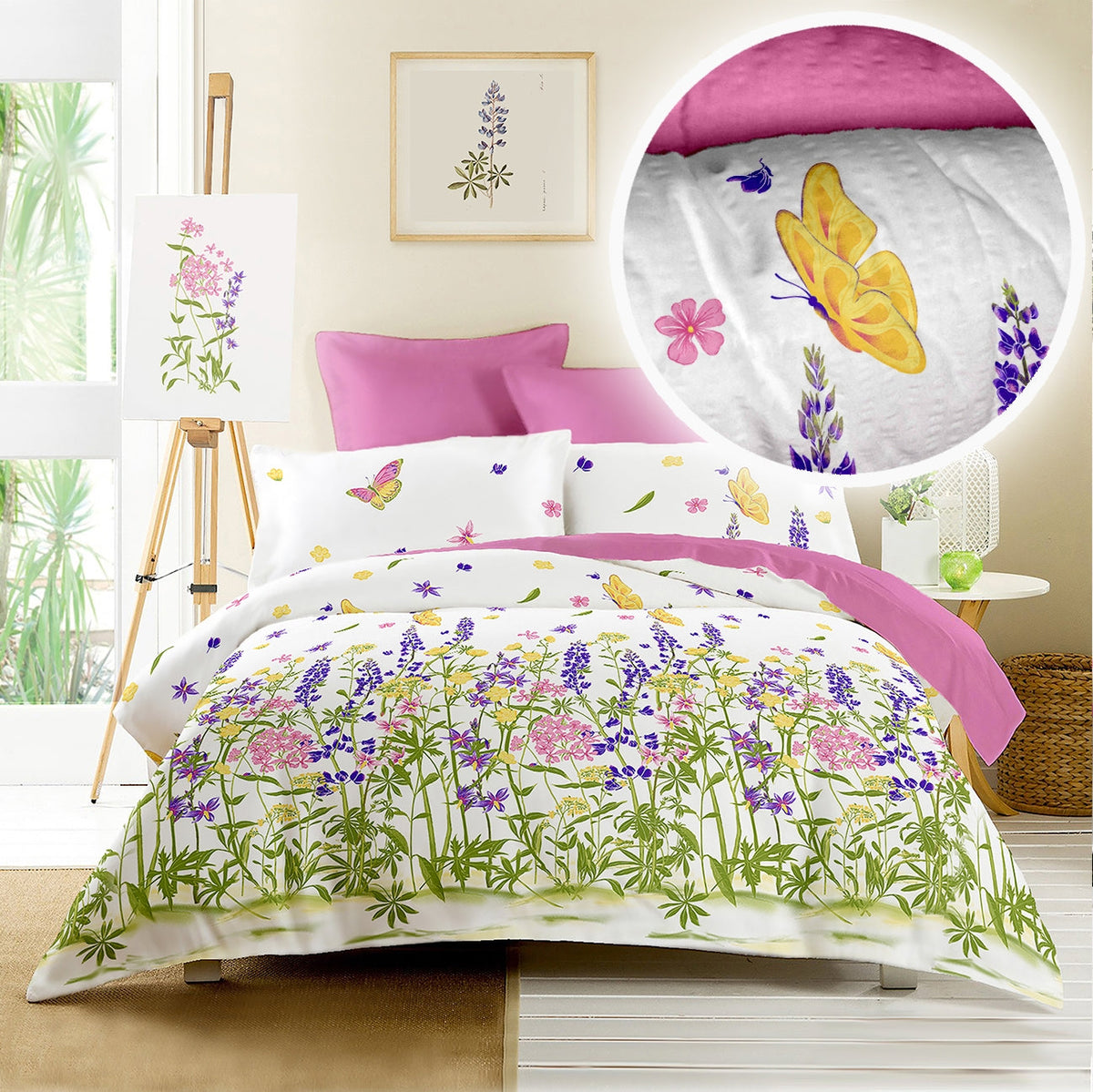 Lenjerie pat 100% bumbac Creponat, desen WILD FIELD PURPLE