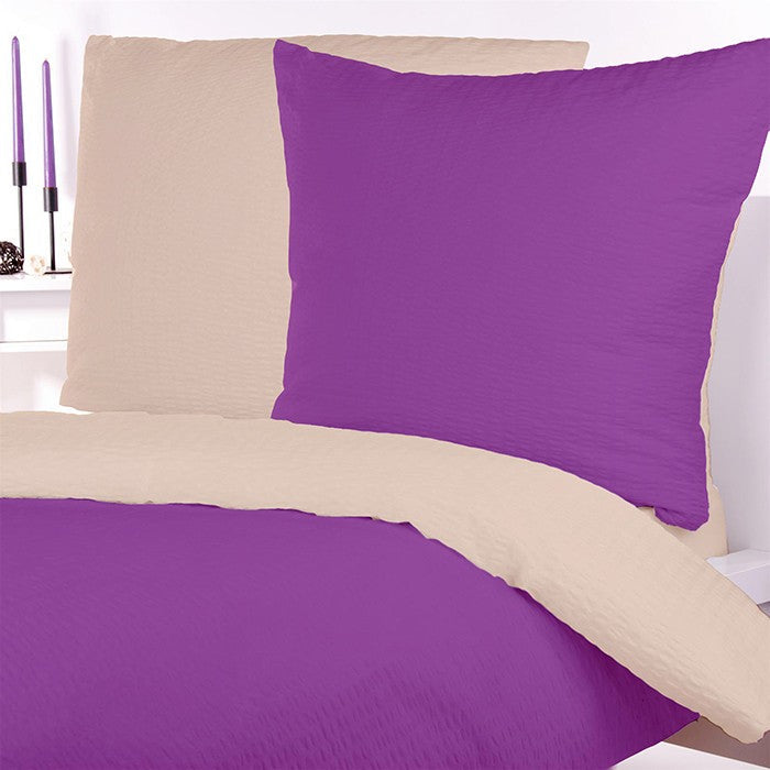 Lenjerie pat 100% bumbac Creponat, bicolor Iris Orchid & Honey Peach