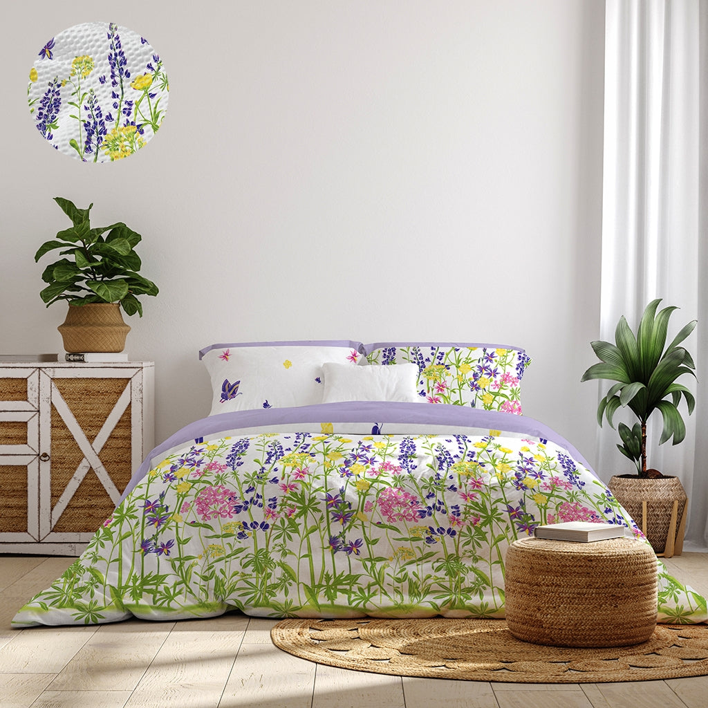 Lenjerie pat 100% bumbac Creponat, desen WILD FIELD PURPLE
