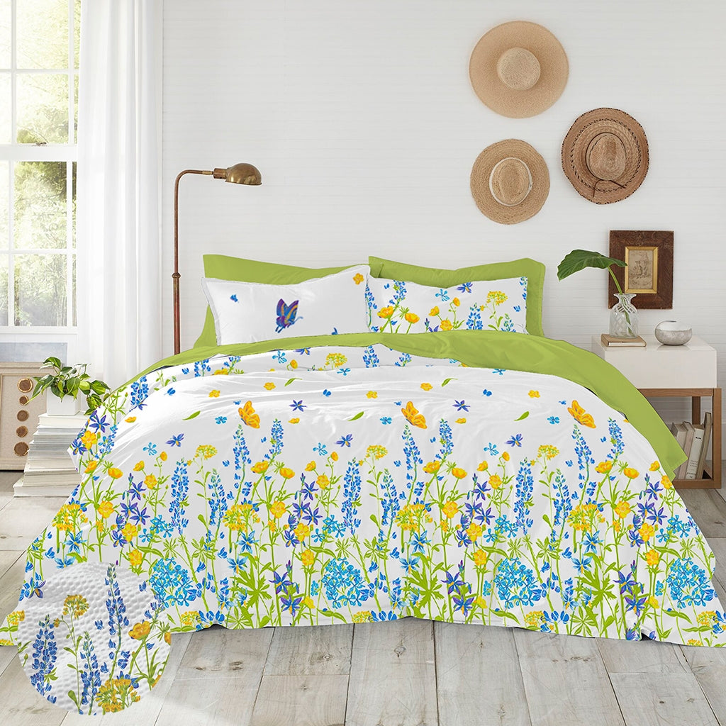 Lenjerie pat 100% bumbac Creponat, desen WILD FIELD BLUE