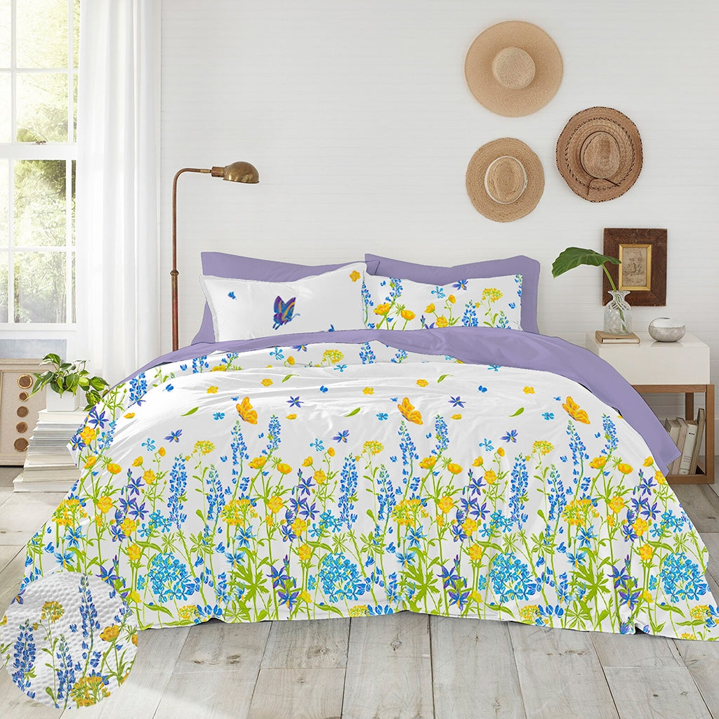 Lenjerie pat 100% bumbac Creponat, desen WILD FIELD BLUE
