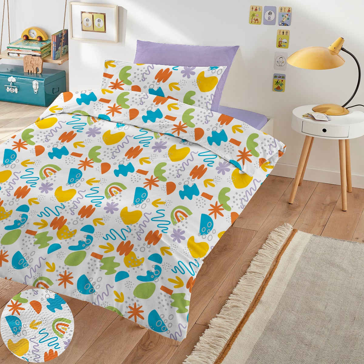 Lenjerie pat 100% bumbac Creponat, desen KINDERGARTEN BLUE
