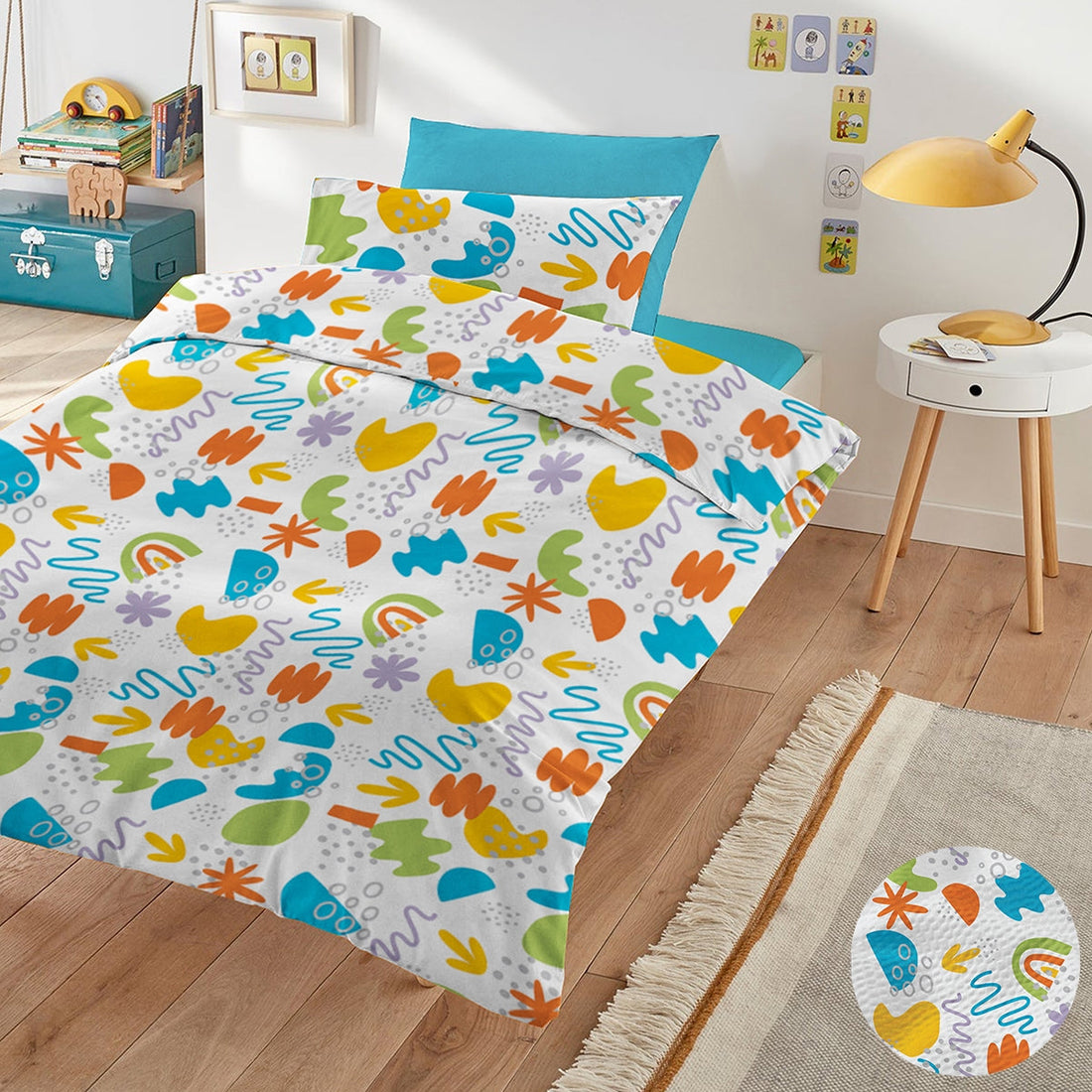 Lenjerie pat 100% bumbac Creponat, desen KINDERGARTEN BLUE