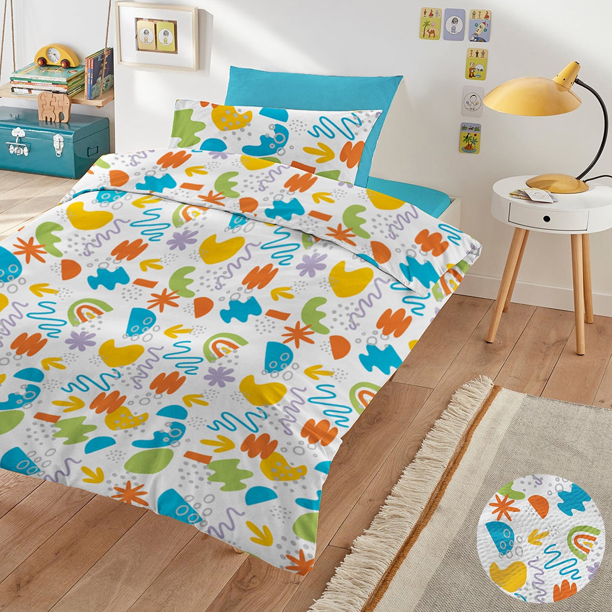 Lenjerie pat 100% bumbac Creponat, desen KINDERGARTEN BLUE