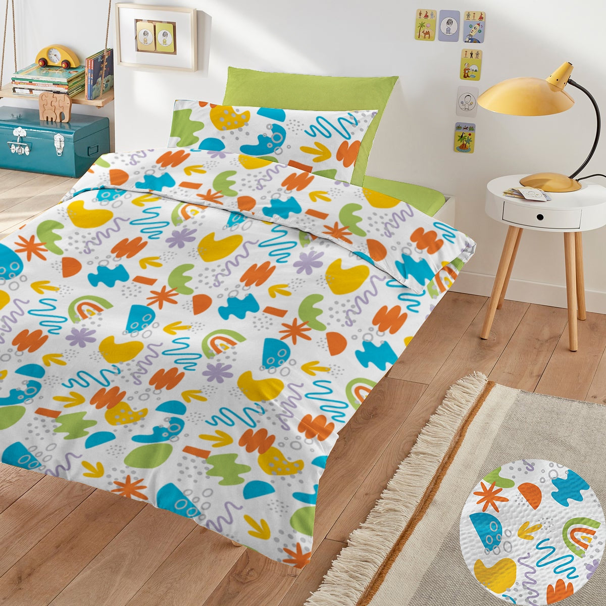 Lenjerie pat 100% bumbac Creponat, desen KINDERGARTEN BLUE