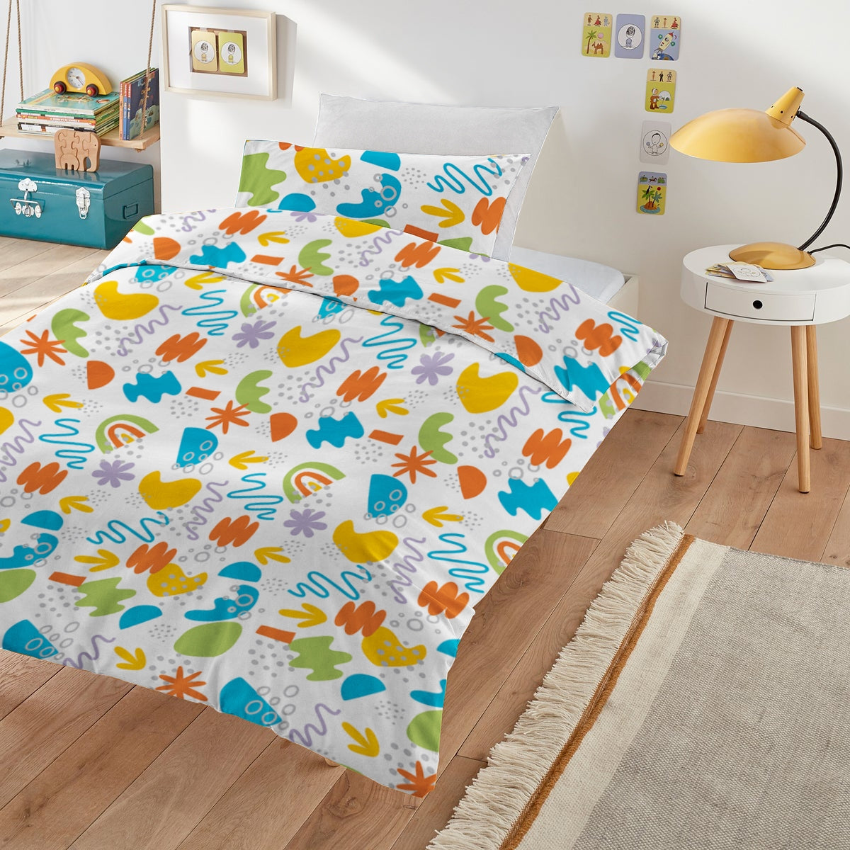 Lenjerie pat 100% bumbac Creponat, desen KINDERGARTEN BLUE