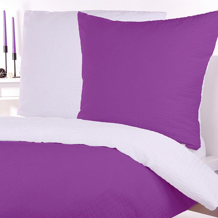 Lenjerie pat 100% bumbac Creponat, bicolor Iris Orchid & White