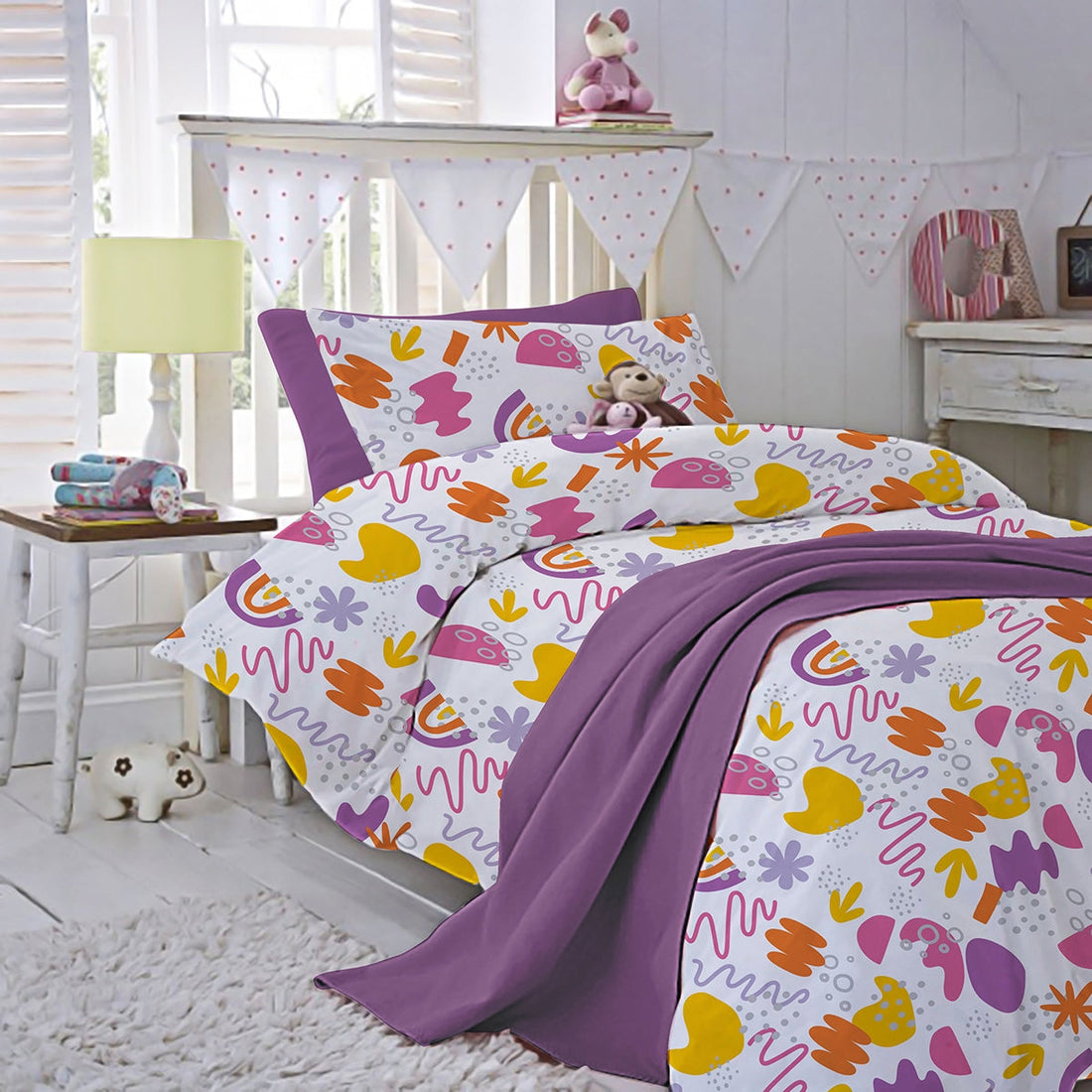 Lenjerie pat 100% bumbac Creponat, desen KINDERGARTEN PINK