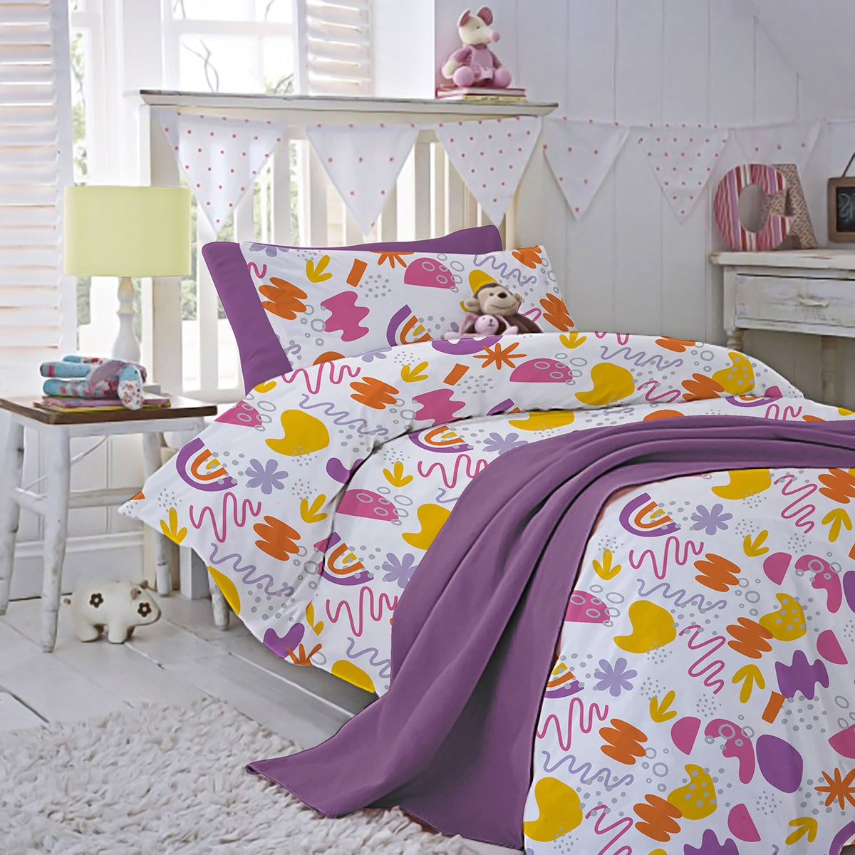 Lenjerie pat 100% bumbac Creponat, desen KINDERGARTEN PINK
