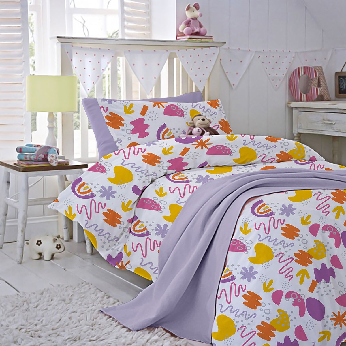 Lenjerie pat 100% bumbac Creponat, desen KINDERGARTEN PINK