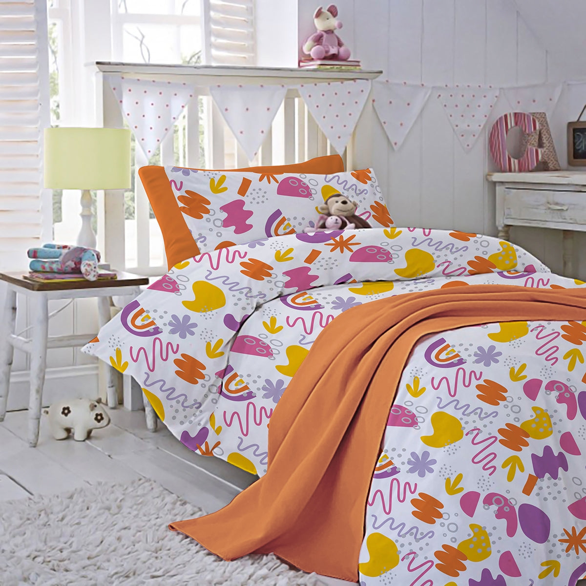 Lenjerie pat 100% bumbac Renforce, desen KINDERGARTEN PINK
