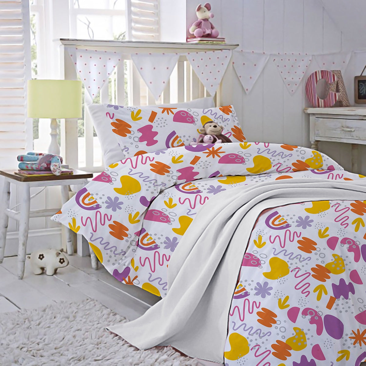 Lenjerie pat 100% bumbac Renforce, desen KINDERGARTEN PINK