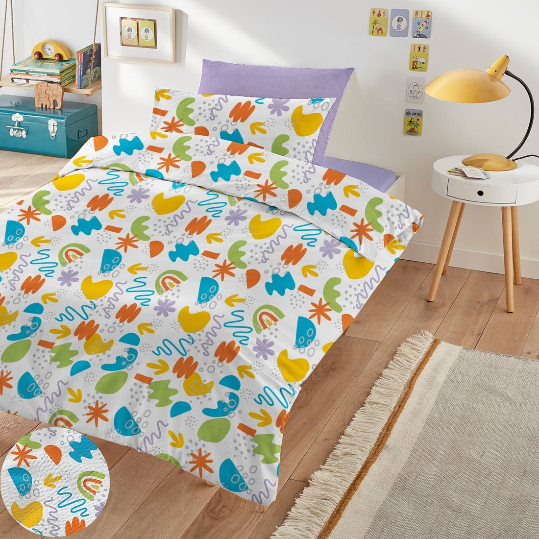 Lenjerie pat 100% bumbac Renforce neted, desen KINDERGARTEN BLUE