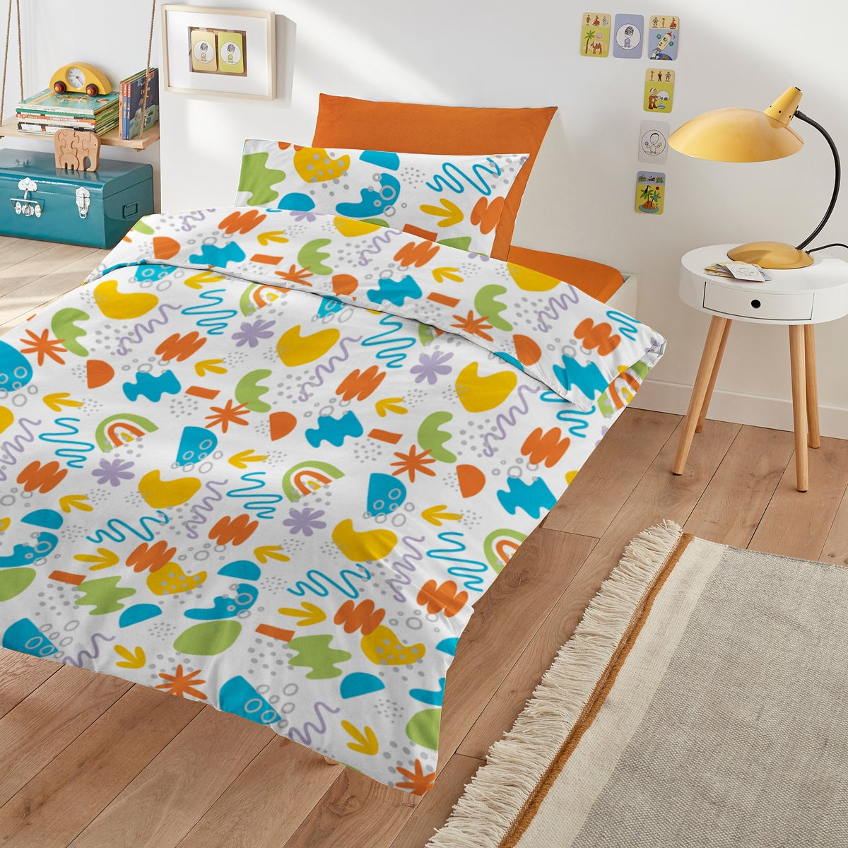 Lenjerie pat 100% bumbac Renforce neted, desen KINDERGARTEN BLUE