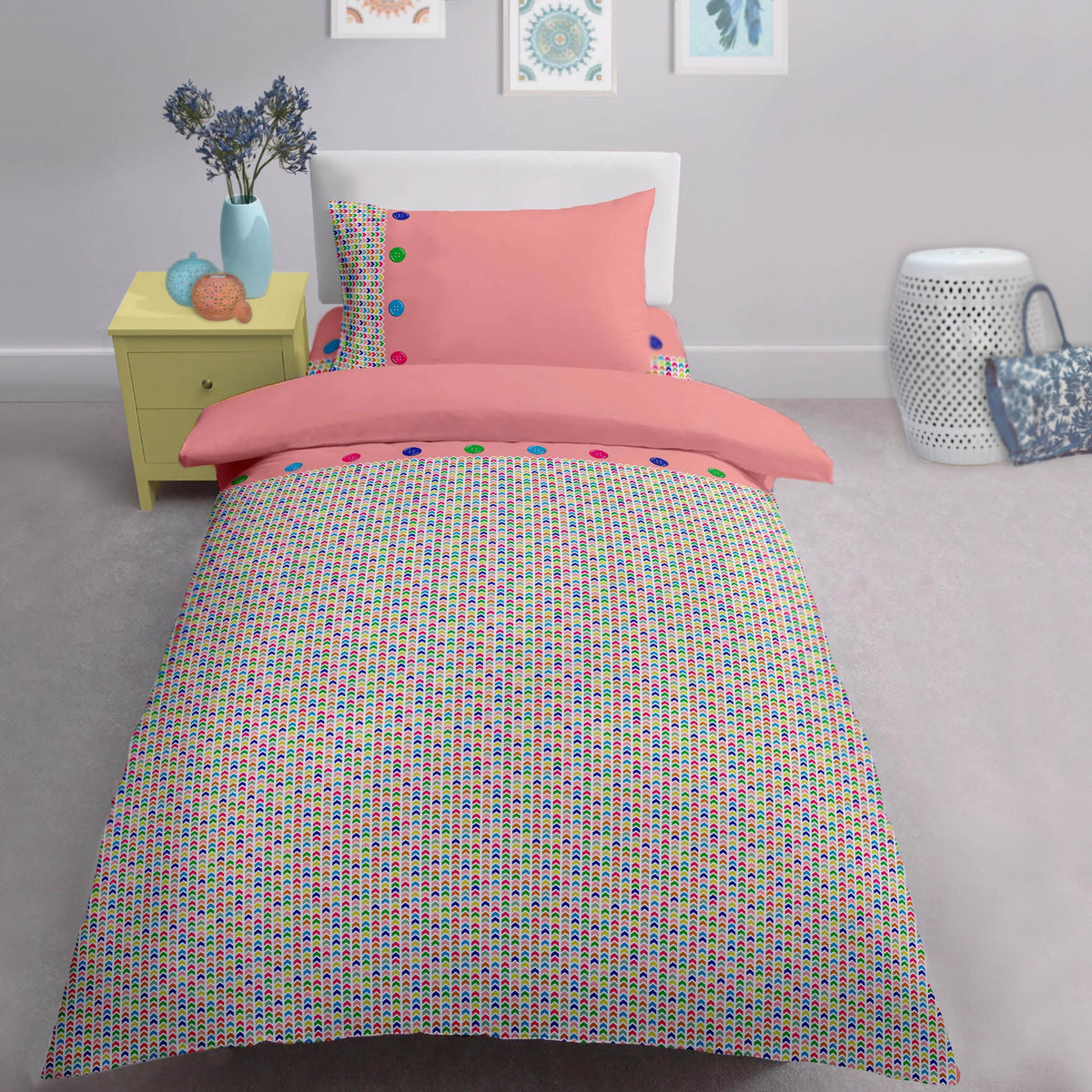 Lenjerie pat Renforce desen BUTTONS 02, 100% bumbac neted