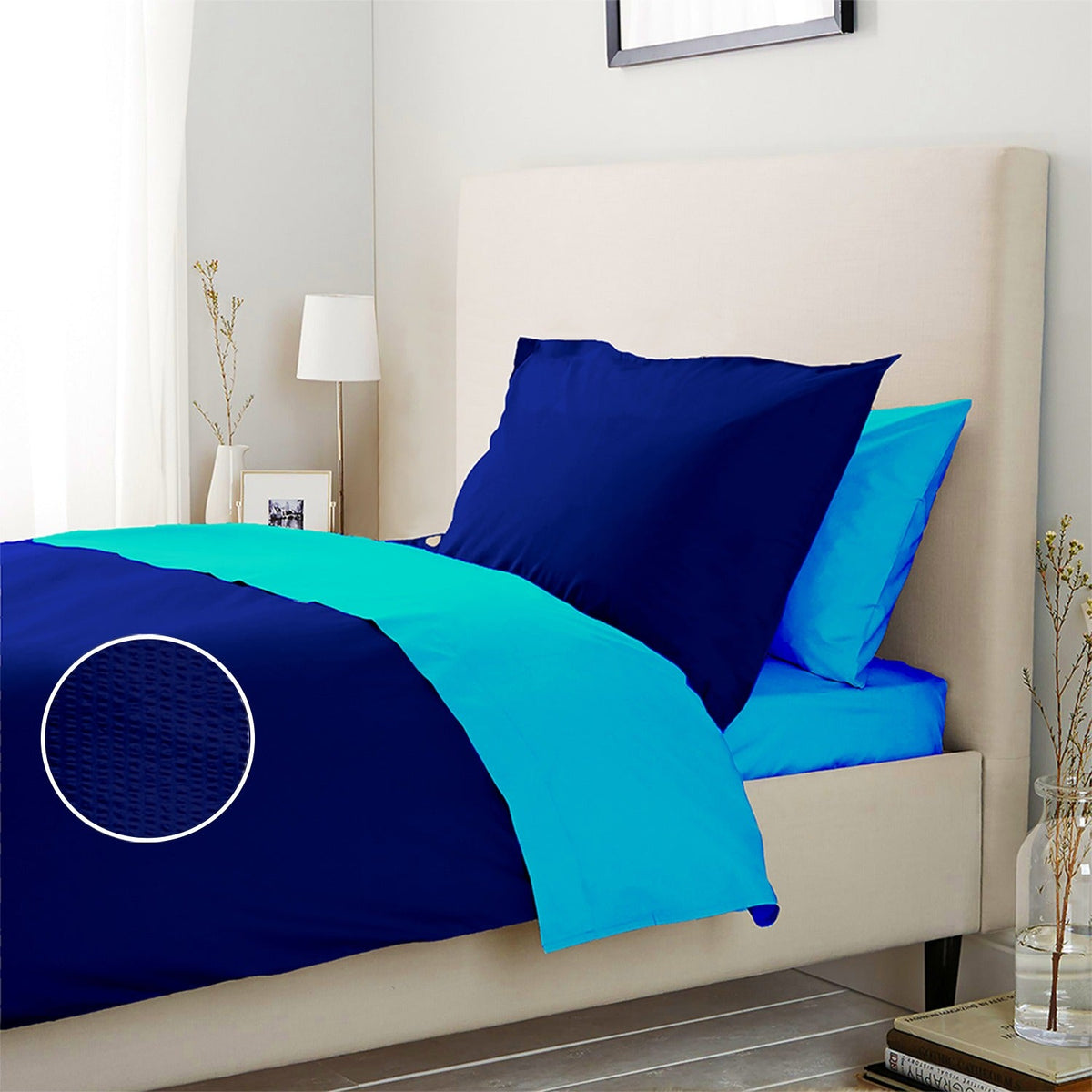 Lenjerie pat 100% bumbac Creponat, bicolor Aquarius & Surf Web
