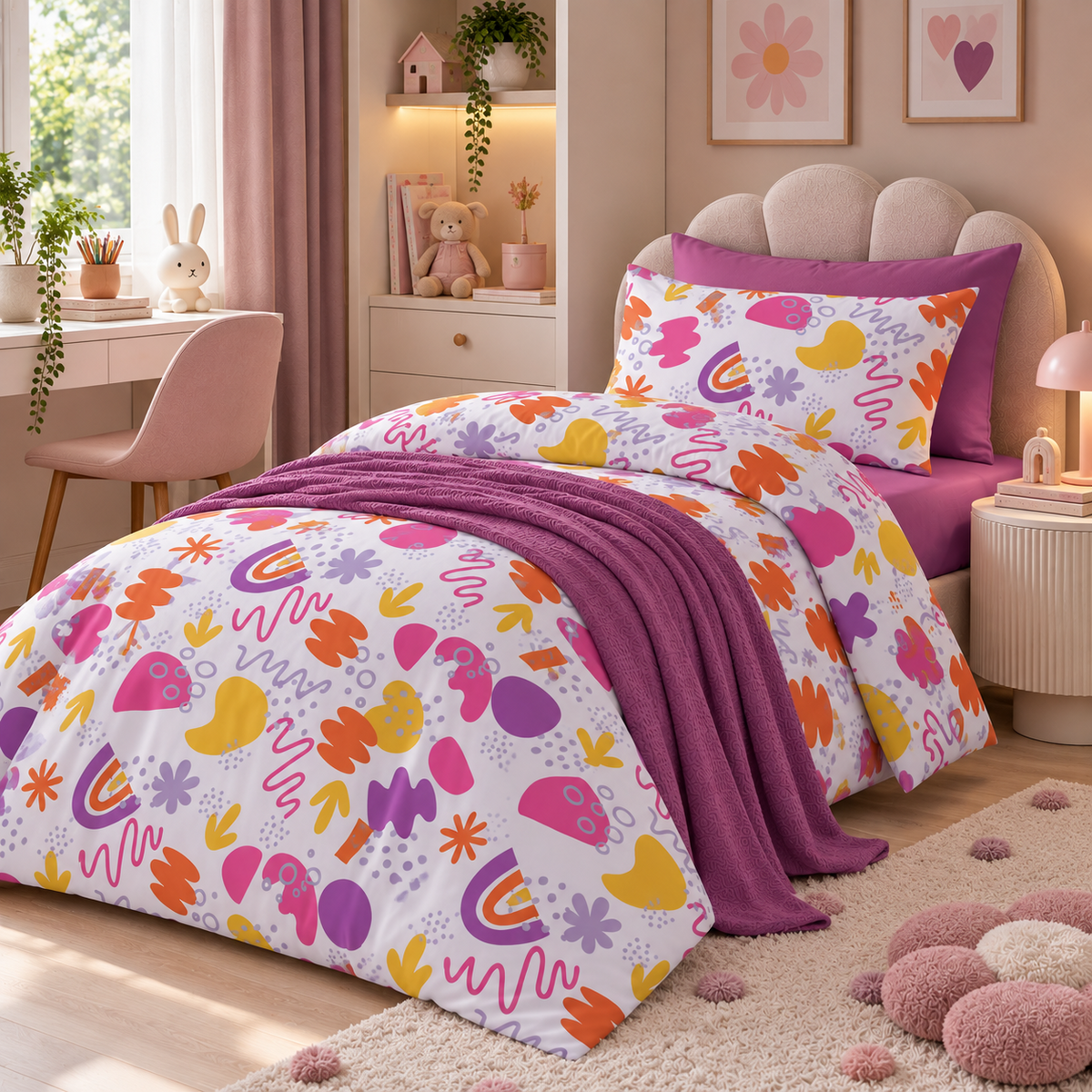 Bettwäsche aus 100 % Baumwolle, Renforce, Muster KINDERGARTEN PINK