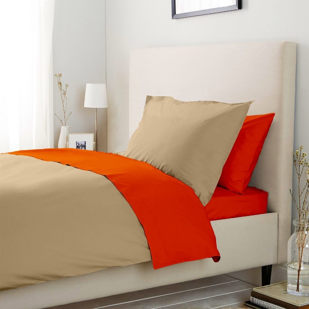 Lenjerie pat 100% bumbac Renforce bicolor Portocaliu – Bej Honey Peach