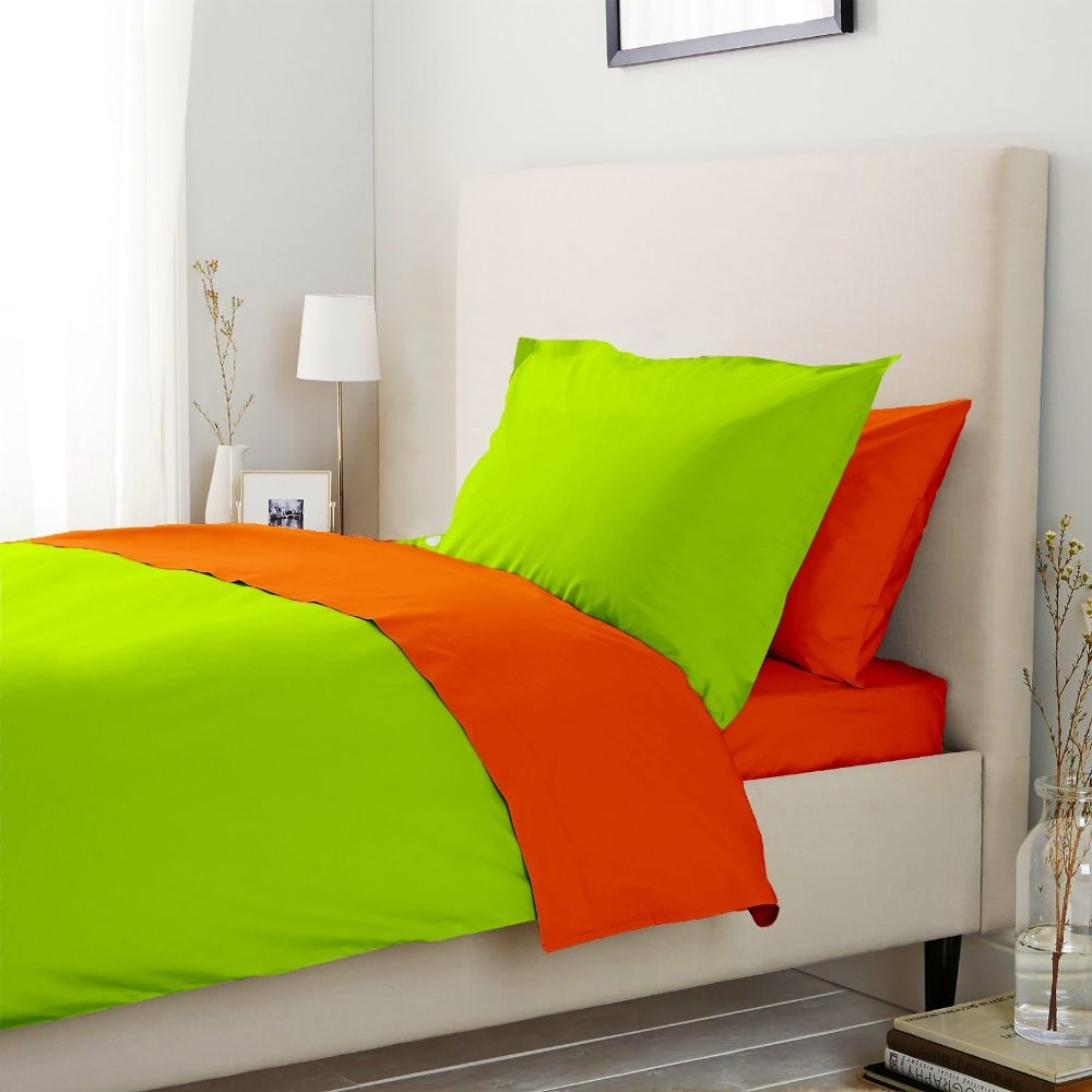 Lenjerie pat 100% bumbac Renforce bicolor Portocaliu – Verde Lime