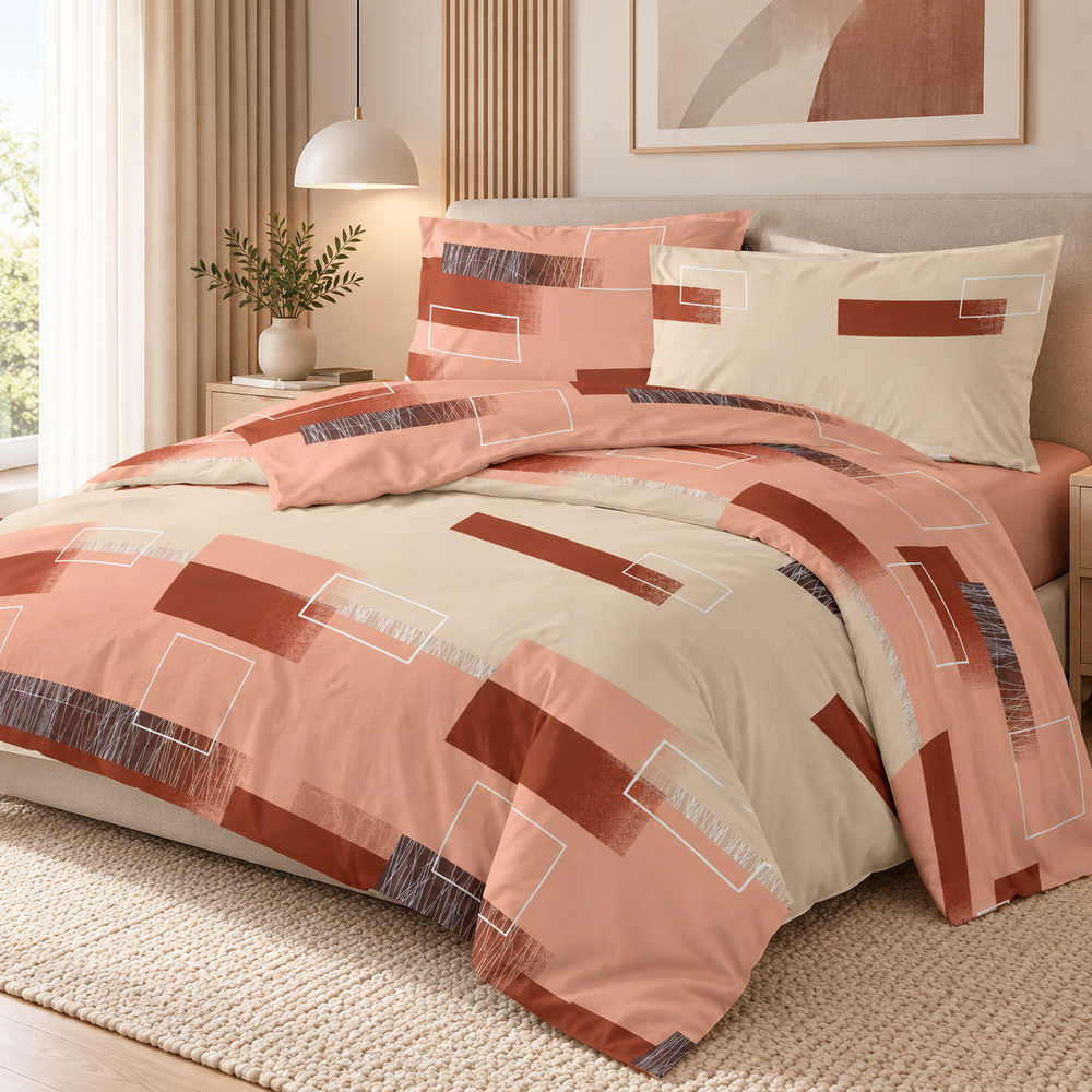Parure de lit en renforce motif Minimal 03, 100 % coton