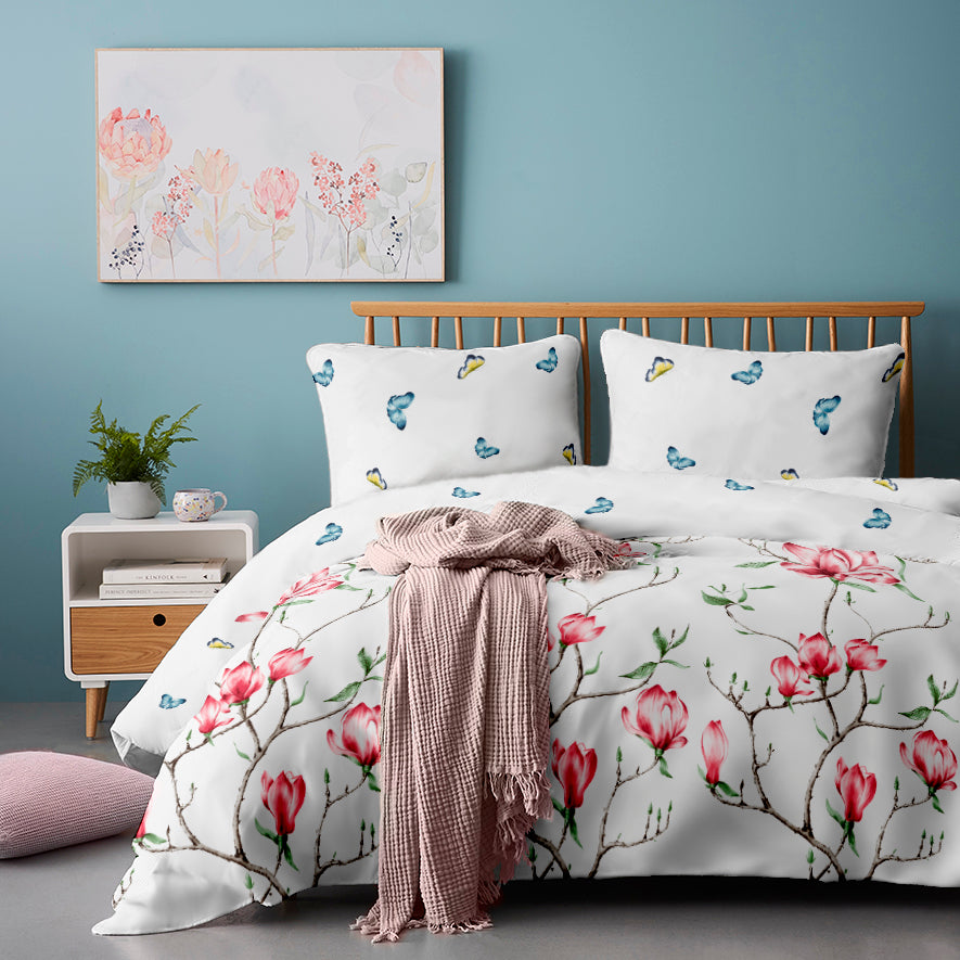 Lenjerie pat Renforce 100% bumbac desen Magnolia Tree 01 pentru pat dublu