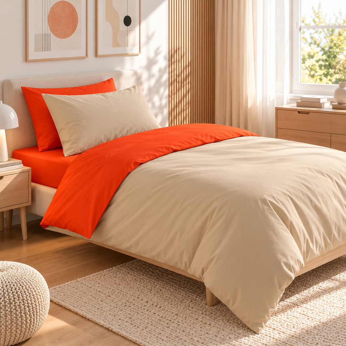 100% cotton Renforce bed linen, two-tone Orange – Honey Peach Beige